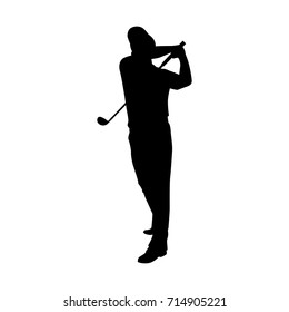 Vector silhouette of golf player. Isolated vector on white background.