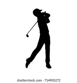 Vector silhouette of golf player. Isolated vector on white background.