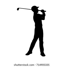 Vector silhouette of golf player. Isolated vector on white background.