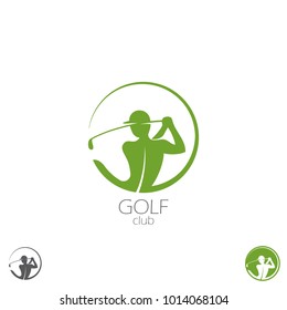 Vector Silhouette Of The Golf Player.  Logo Template Golfer. Round Icon.