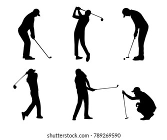 vector of silhouette golfer in action