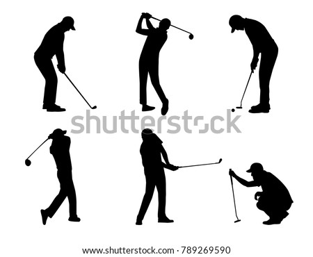 vector of silhouette golfer in action