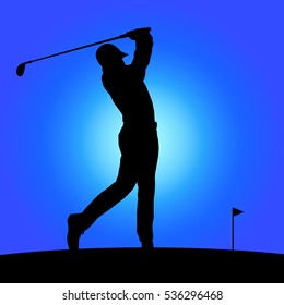 Vector of Silhouette golfer against sunset
