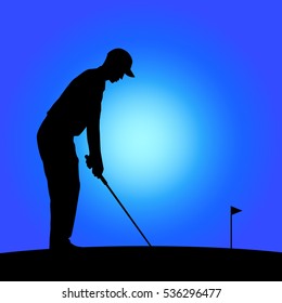 Vector of Silhouette golfer against sunset