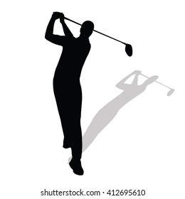 Vector silhouette of golfer casting shadow