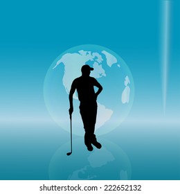 Vector silhouette of golfer with a globe.