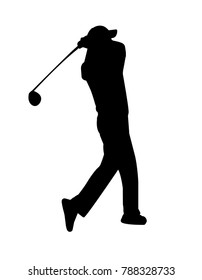 Vector Of Silhouette Golfer Swing The Club