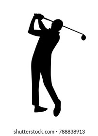 vector of silhouette golfer swing the club