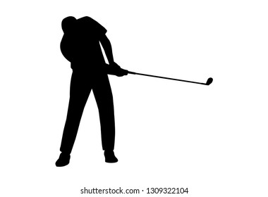 vector of silhouette golfer swing the sand weigh club