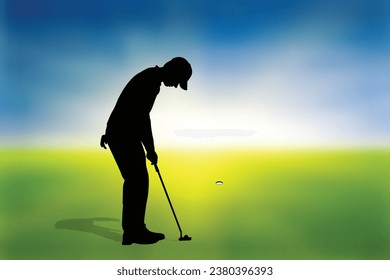 Silueta vectorial de golfista en estilo moderno plano aislado en el fondo, símbolo para el diseño de tu sitio web, logotipo, aplicación, varias publicaciones.