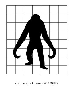 vector silhouette of the gorilla in hutch on white background