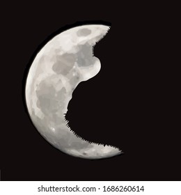 Vector silhouette of gorilla on moon background. Symbol of night.