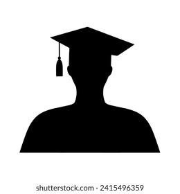 Vector silhouette of a graduate student in an academic square hat. Suitable for graduate logos.