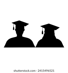 Vector silhouette of graduate student couple in academic square hats. Suitable for graduate logos.