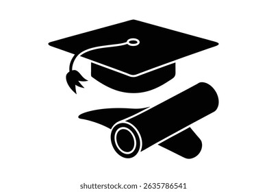 Vector silhouette of graduation cap and diploma in black simple style