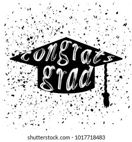 Vector Silhouette of Graduation Cap with Lettering on White Background