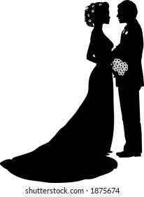 vector silhouette graphic depicting a bride and groom