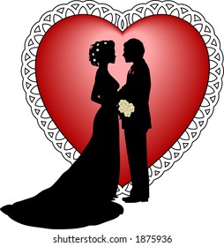 vector silhouette graphic depicting a bride and groom