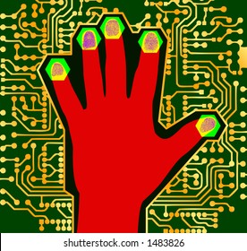 vector silhouette graphic depicting concept of individual identification (fingerprint scan)