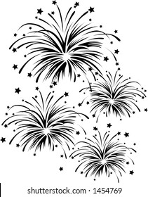 vector silhouette graphic depicting a fireworks display