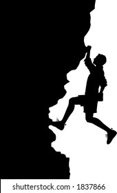 vector silhouette graphic depicting a man rock climbing