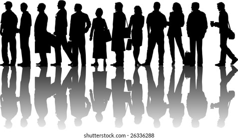 Vector Silhouette Graphic Depicting A Queue Of People