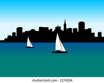 vector silhouette graphic depicting the San Francisco skyline (color)
