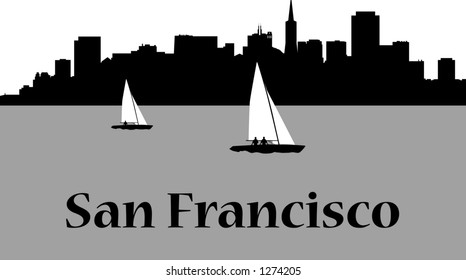 vector silhouette graphic depicting the San Francisco skyline (black and white)