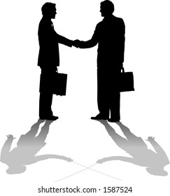 vector silhouette graphic depicting two businessmen shaking hands (concept: competition)