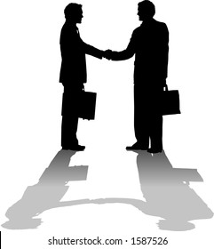 vector silhouette graphic depicting two businessmen shaking hands (concept: making a deal)