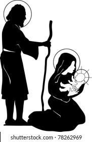 Vector silhouette graphic illustration depicting the Holy Family