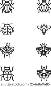 Vector silhouette graphic image icon of insects isolated on white background 