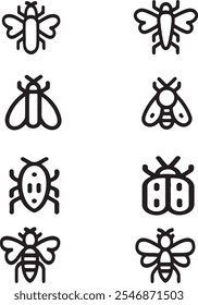 Vector silhouette graphic image icon of insects isolated on white background 