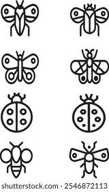 Vector silhouette graphic image icon of insects isolated on white background 