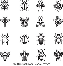 Vector silhouette graphic image icon of insects isolated on white background 