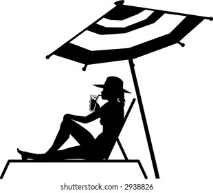 vector silhouette graphic a woman reclining on a lounger (concept: relaxation)