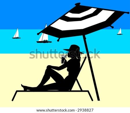 vector silhouette graphic a woman reclining on a lounger (concept: relaxation)