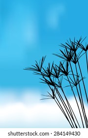Vector silhouette grass with blue sky background