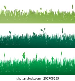 Vector silhouette of grass with flowers on a white background.