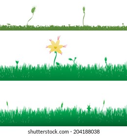 Vector silhouette of grass with flowers on a white background.