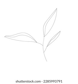 Vector silhouette of grass with leaves. One line, hand drawn. 