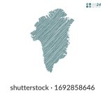 Vector silhouette green chaotic hand drawn scribble sketch of Greenland map on white background.