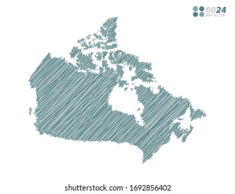 Vector silhouette green chaotic hand drawn scribble sketch of Canada map on white background.