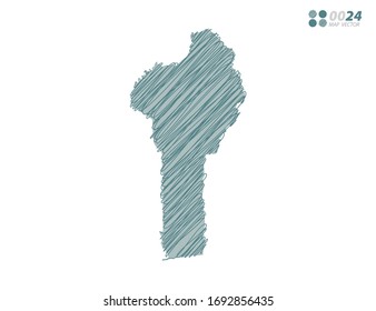 Vektorillustration Silhouette grüne chaotische handgezeichnet Schreib Skizze von Benin Karte auf weißem Hintergrund.