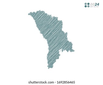 Vector silhouette green chaotic hand drawn scribble sketch of Moldova map on white background.