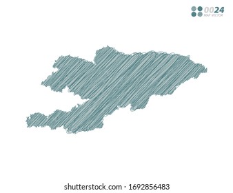 Esbozo de grafitis de silueta verde caótica dibujado a mano dibujando el mapa kirguiso sobre fondo blanco.