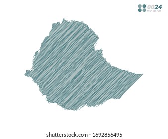 Silueta vectorial color caótico dibujo a mano garabatos del mapa de Etiopía sobre fondo blanco.