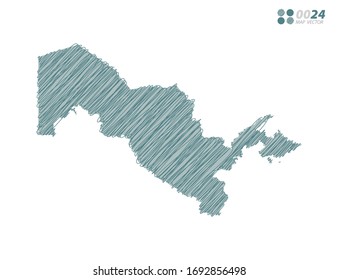 Vectorsilhouette grüne chaotische handgezeichnete Skizze von Usbekistan Karte auf weißem Hintergrund.