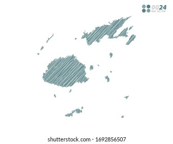 Vector silhouette green chaotic hand drawn scribble sketch of Fiji map on white background.