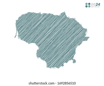 Silueta vectorial verde caótico dibujo a mano garabatos dibujo del mapa de Lituania sobre fondo blanco.
